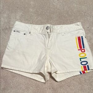 Polo by Ralph Lauren Women's Cream Jean Shorts with Colorful Logo